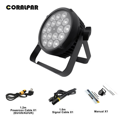 CoralPar New Waterproof Aluminum alloy LED Flat Par 18x12W RGBWA+UV Lighting Selected touchscreens with RDM function