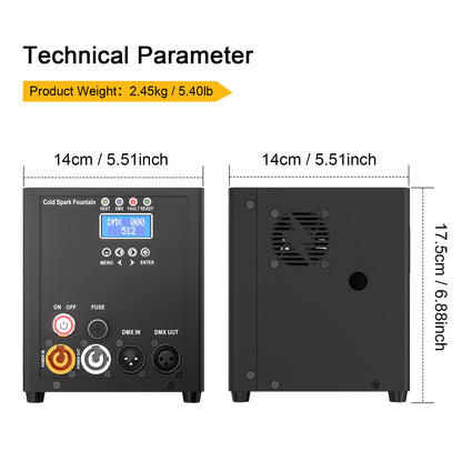 SHEHDS Mini 450W Spark Machine – dimensions and specifications