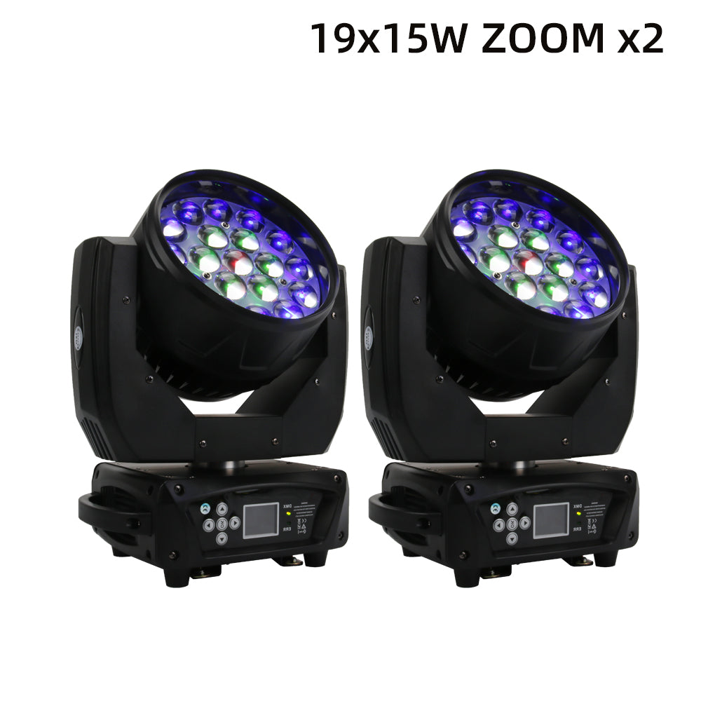 LED Moving Head 19x15W RGBW Wash/Zoom Stage Lights for Church Theater