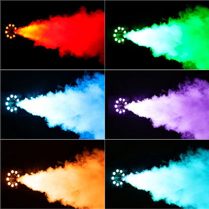 SHEHDS 1500W RGB LED Fog Machine with 9x3W Lights DMX & Remote Control Fog Effect Machine for Stage Shows Weddings