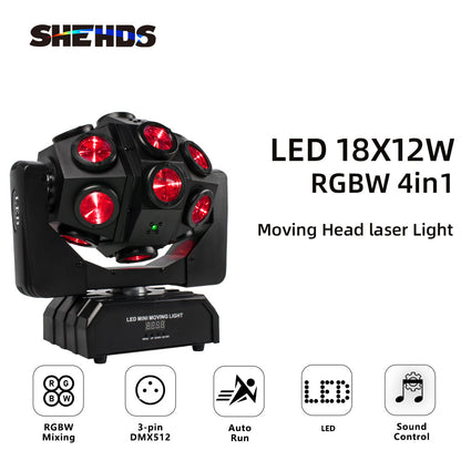 High Quality Led Moving Head Laser 18x12W Rotation Football Roller Beam Disco DJ Party Flash Light