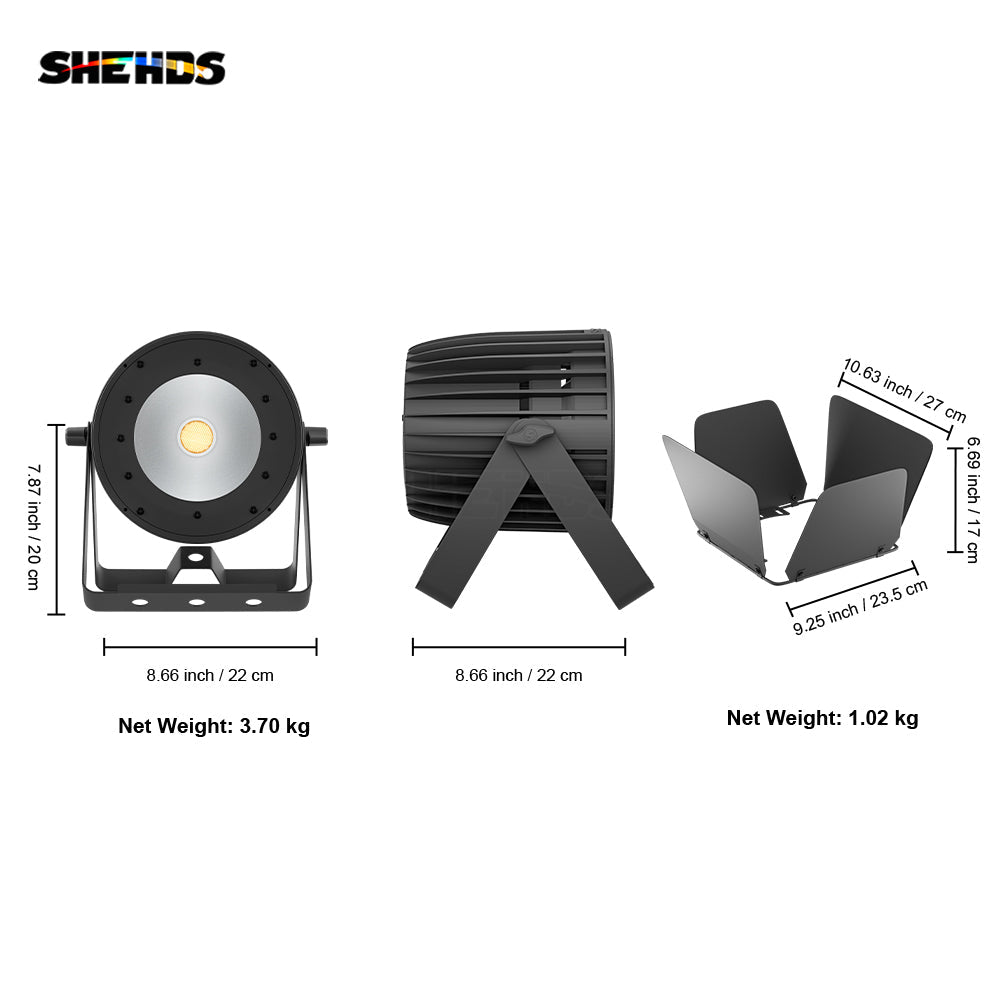 SHEHDS New Version Aluminum Alloy LED 200W Cool&Warm White 2in1 COB Light Uniform Color Mix Temperature Control Protection Performance Stage