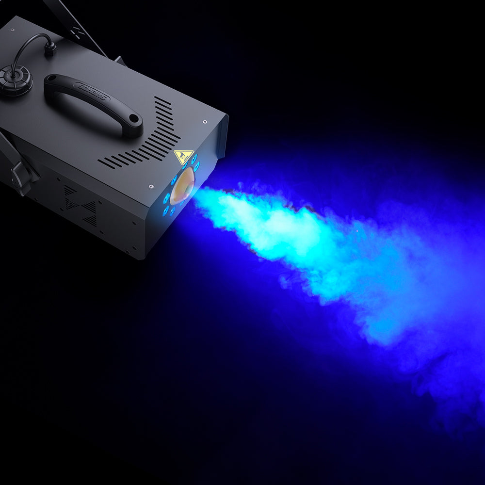 SHEHDS 1500W RGB LED Fog Machine with 9x3W Lights DMX & Remote Control Fog Effect Machine for Stage Shows Weddings