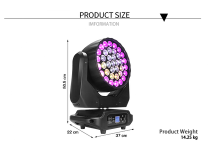 LED Beam + wash 37x15W RGBW Moving Head Zoom Lighting Upgrade From Beam 230W DJ Disco Stage Moving Head for Church Wedding Concert Theater Performance Stage