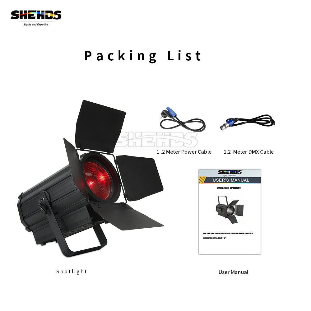 SHEHDS Spotlight 250W RGBW With Barndoor Pulse Strobe For DJ Club Wedding KTV Theater Performance Stage