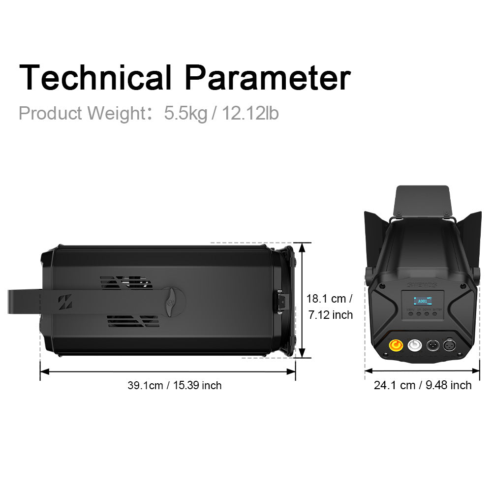 SHEHDS App Control 200W/300W COB Par Light with Barndoor Spot Zoom Stage Light