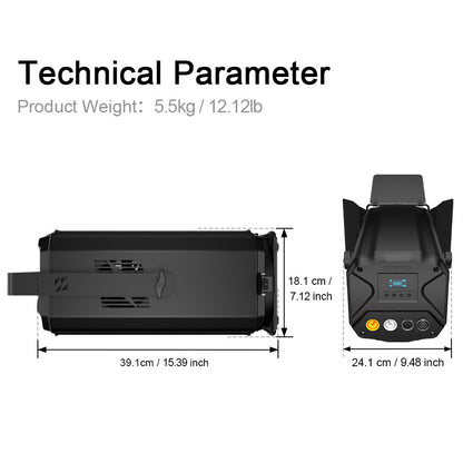SHEHDS App Control 200W/300W COB Par Light with Barndoor Spot Zoom Stage Light