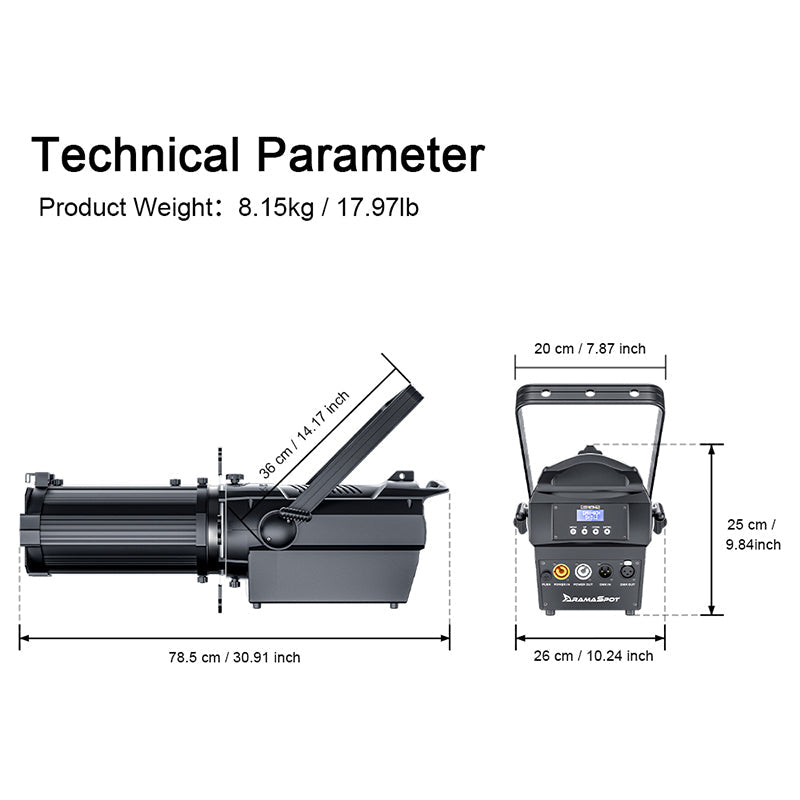 LED Optical Zoom LEKO 250W/350W LED  RGBWAUV/RGBLAC/RGBW/RGBL/Warm+Cool White Profile Spotlight Four-leaf Manual Shutters Barrier Light