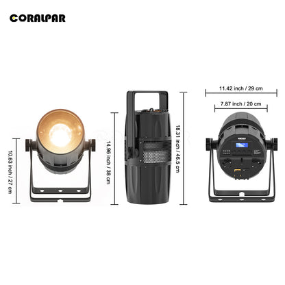 Waterproof LED Zoom&Wash Par 300W Cool&Warm White 2in1 Light（IP65) High Brightness for Church Theater Wedding CORALPAR