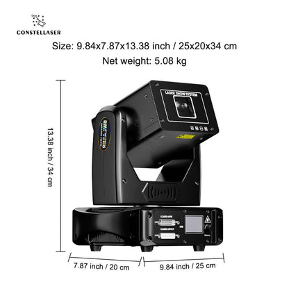 SHEHDS Constellaser 6W Moving Head Laser Stage Lighting - size & weight