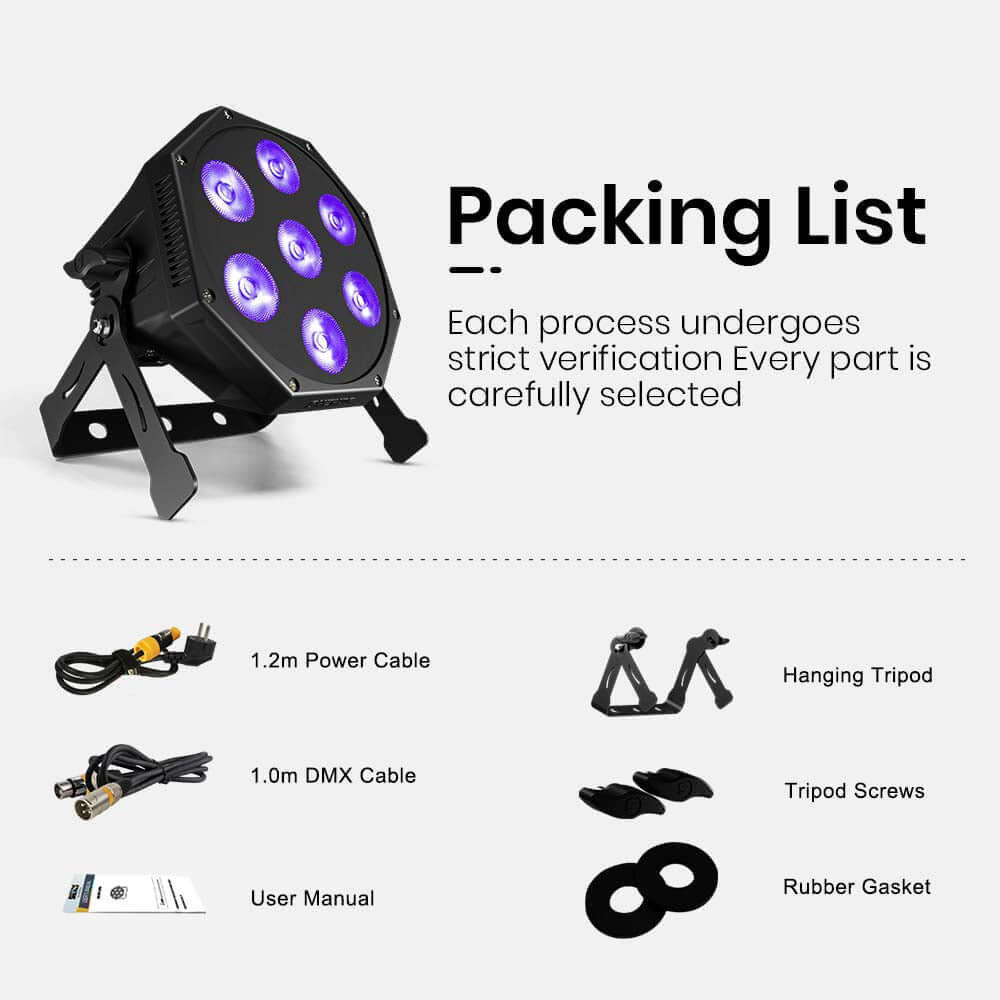 GlamoPar LED Lighting 7x12W RGBWA+UV&RGBLAC Color Mixing Intelligent Start stop Temperature Control For Wedding Concert