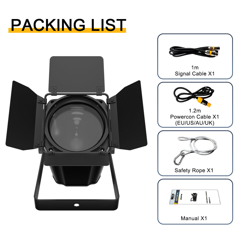 SHEHDS App Control 200W/300W COB Par Light with Barndoor Spot Zoom Stage Light