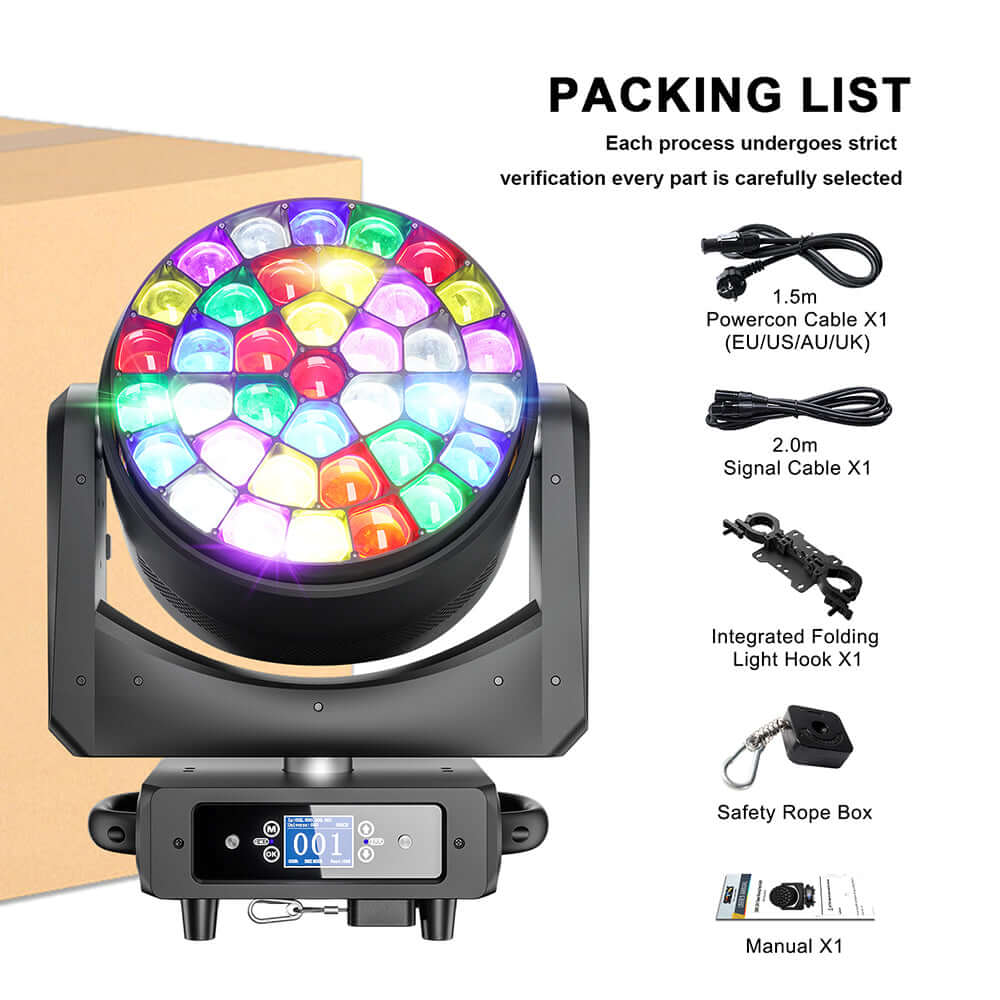 JMS WEBB LED Ultra Wash Big Bees Eyes 37x25W&40W RGBW Moving Head Light | Ultra Quiet | Wide Angle | DMX512 | For Theater,Stage, Events, Weddings