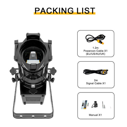 LED Fixed Focus LEKO 250W/350W Profile Spotlight - RGBWAUV/RGBLAC/RGBW/RGBL/Warm+Cool White | Four-leaf Manual Shutters