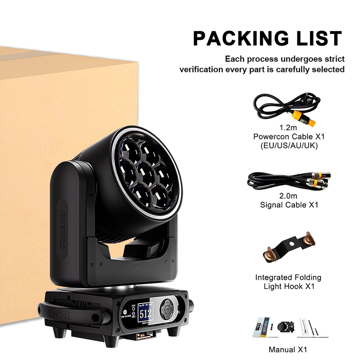 SHEHDS 7x40W Bee Eye Moving Head Light with Zoom & Wash RGBW/RGBL/RGBLAC Stage Lighting