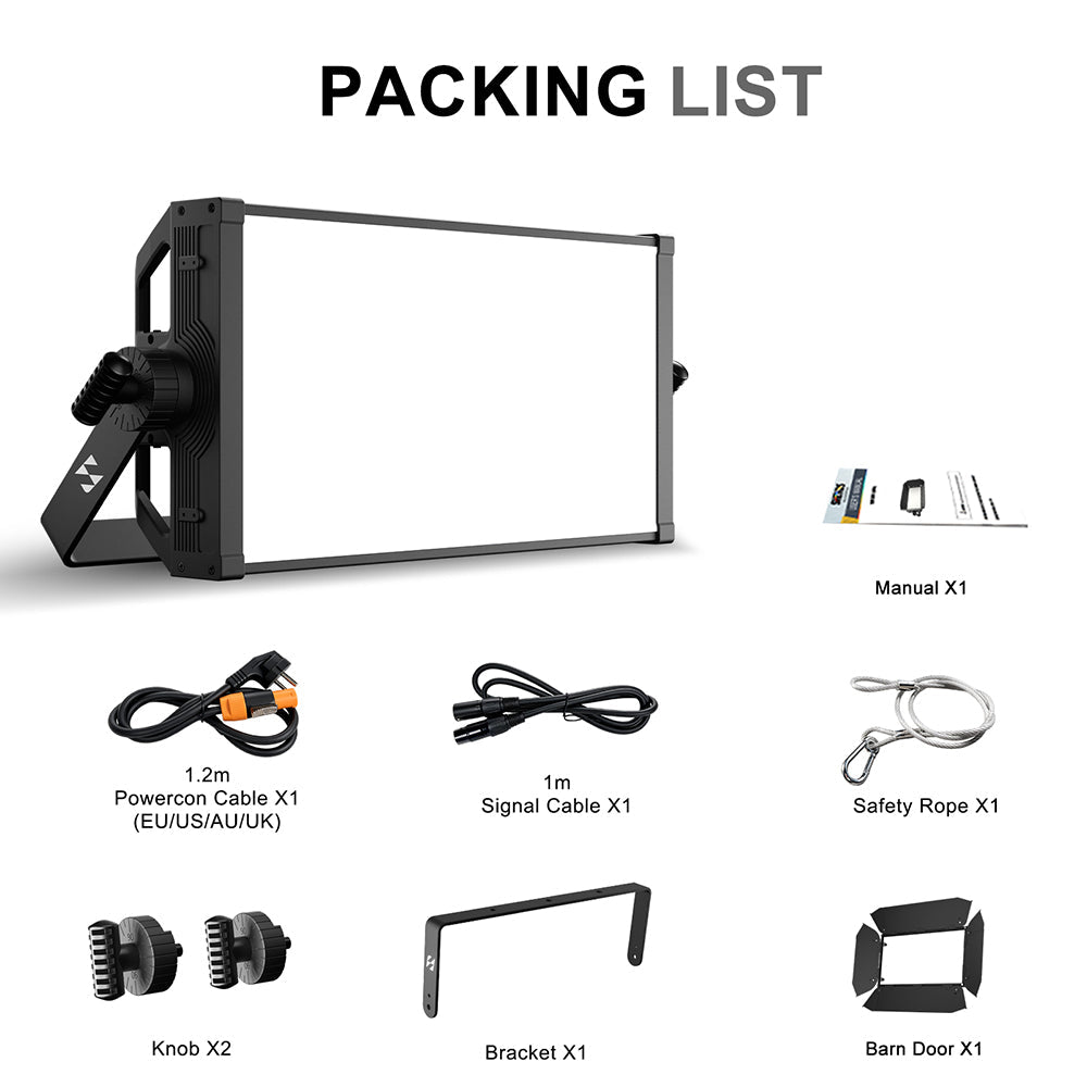 SHEHDS 200W RGBW+WW LED Softlight Panel with Barndoor