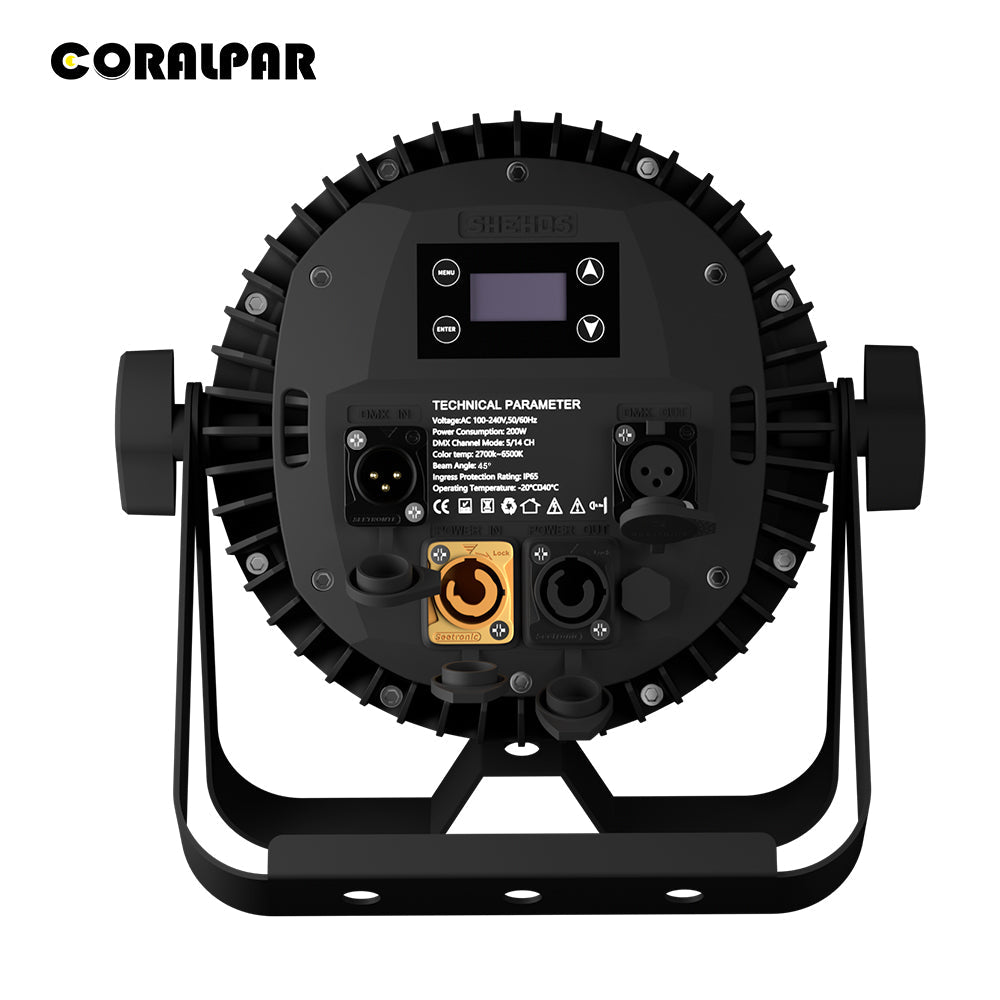 CoralPar New Waterproof Aluminum alloy LED Flat Par 18x12W RGBWA+UV Lighting Selected touchscreens with RDM function