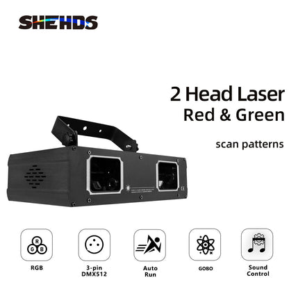 SHEHDS Laser Lamp 2 Head Laser Dual Hole Stage Effect DMX512 Lighting For Dance Floor And DJ Disco Party KTV Nightclub