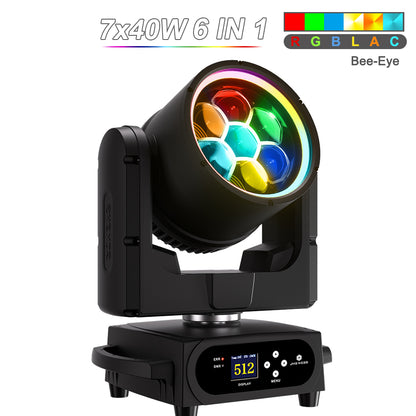 JMS WEBB Waterproof 7x40W Bee Eye Moving Head Light RGBW/RGBL/RGBLAC Zoom Wash Stage Lighting