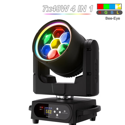 JMS WEBB Waterproof 7x40W Bee Eye Moving Head Light RGBW/RGBL/RGBLAC Zoom Wash Stage Lighting