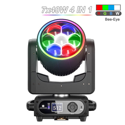 SHEHDS 7x40W Bee Eye Moving Head Light with Zoom & Wash RGBW/RGBL/RGBLAC Stage Lighting