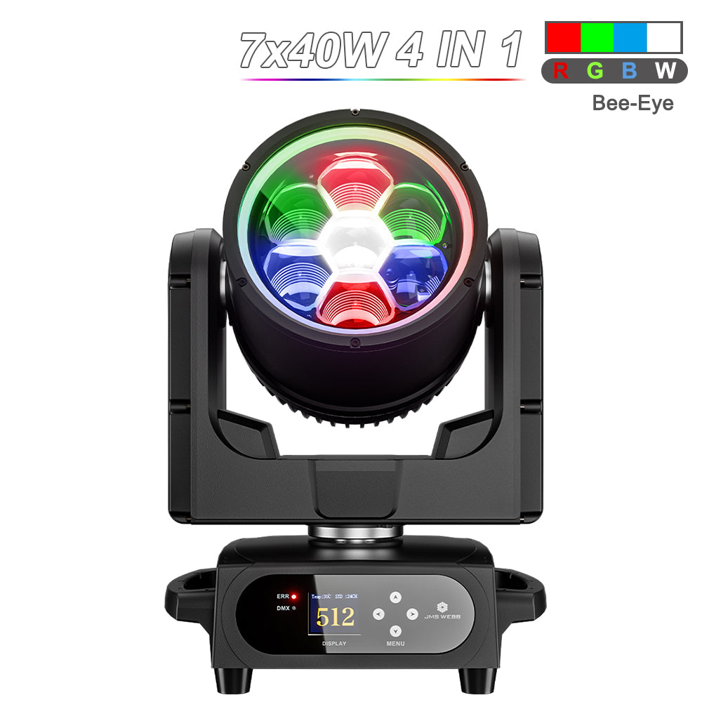 JMS WEBB Waterproof 7x40W Bee Eye Moving Head Light RGBW/RGBL/RGBLAC Zoom Wash Stage Lighting