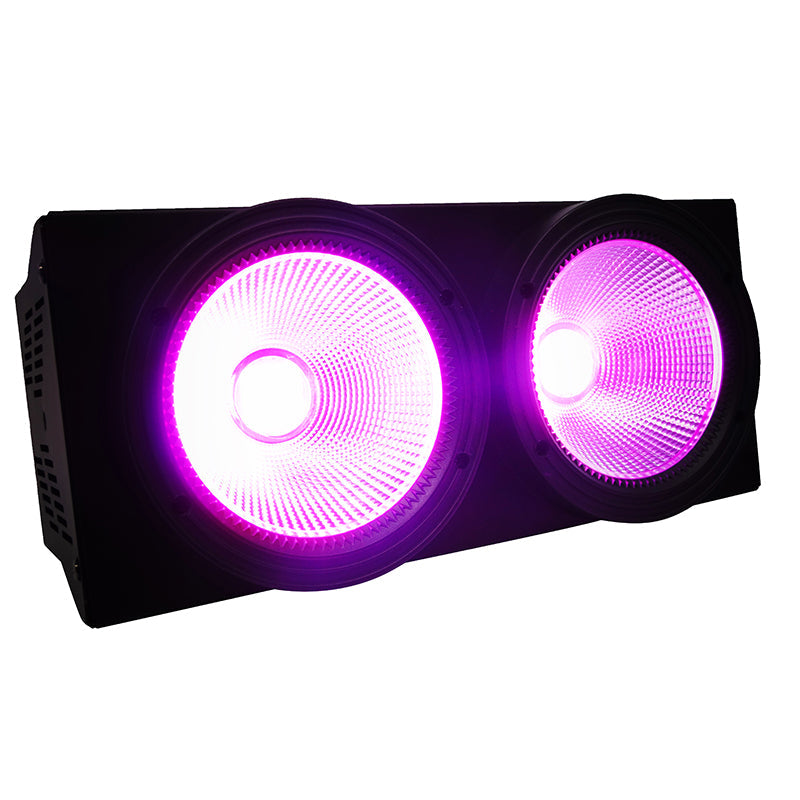 SHEHDS Fashional 2eyes 2x100W Led Blinder 200W COB Par RGBWA+UV 6IN1 DMX Stage Lighting Effect Audience Lighting DJ Equipment Disco for Church Wedding Concert