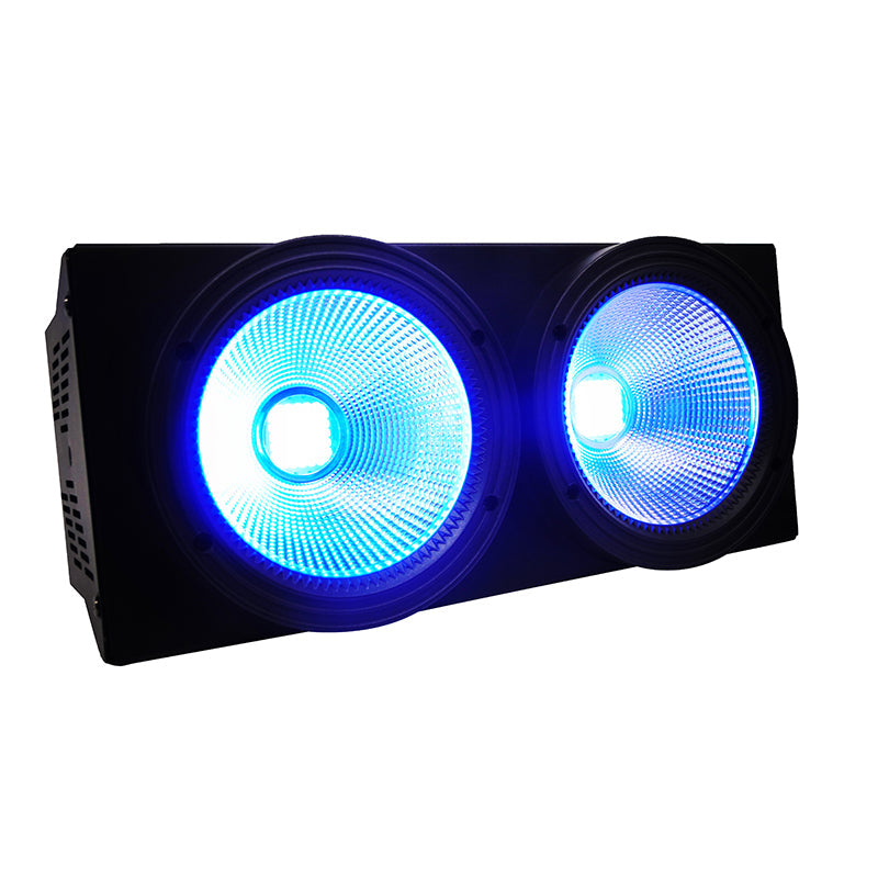 SHEHDS Fashional 2eyes 2x100W Led Blinder 200W COB Par RGBWA+UV 6IN1 DMX Stage Lighting Effect Audience Lighting DJ Equipment Disco for Church Wedding Concert