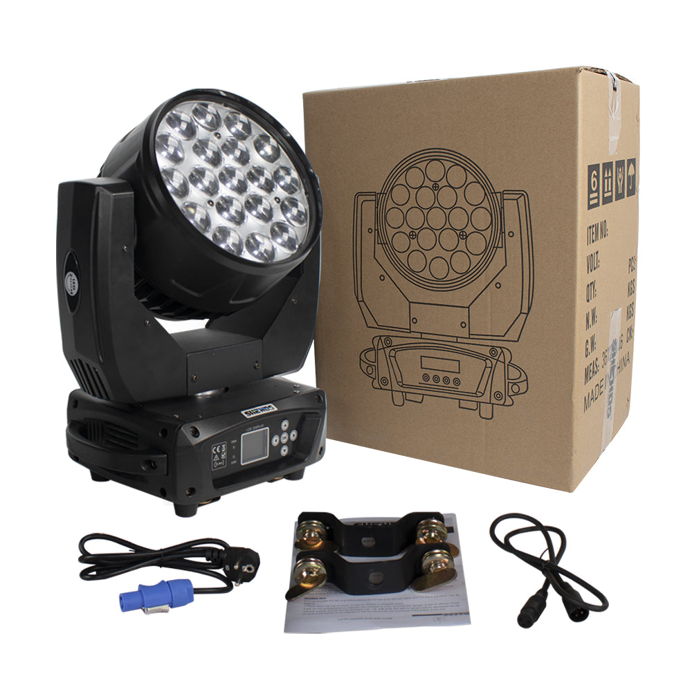 LED Moving Head 19x15W RGBW Wash/Zoom Stage Lights for Church Theater