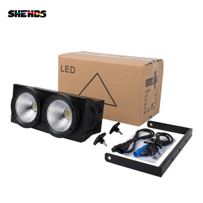 SHEHDS Fashional 2eyes 2x100W Led Blinder 200W COB Par RGBWA+UV 6IN1 DMX Stage Lighting Effect Audience Lighting DJ Equipment Disco for Church Wedding Concert