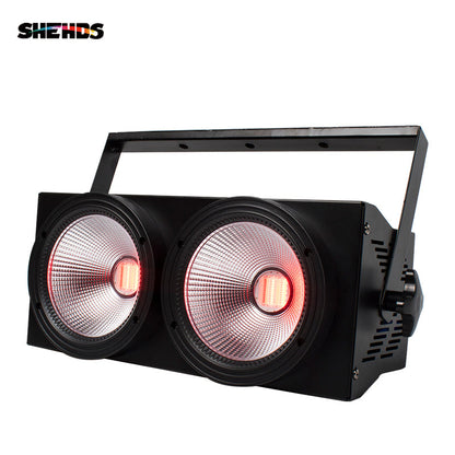 SHEHDS Fashional 2eyes 2x100W Led Blinder 200W COB Par RGBWA+UV 6IN1 DMX Stage Lighting Effect Audience Lighting DJ Equipment Disco for Church Wedding Concert