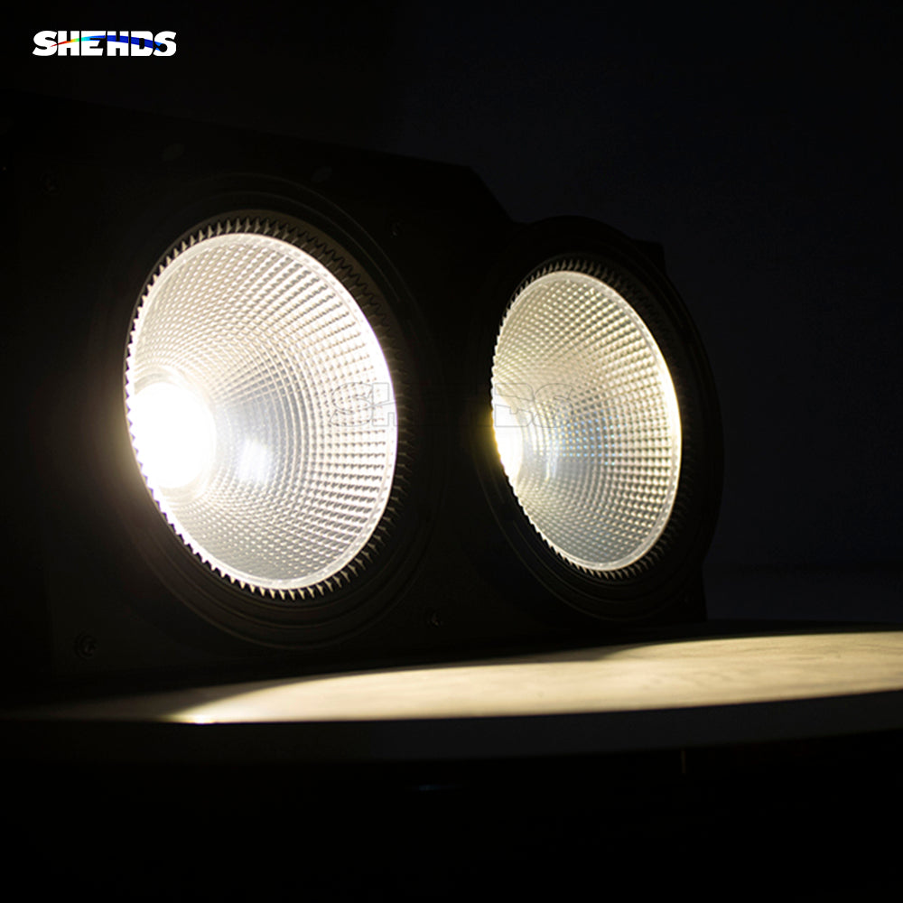 SHEHDS 2eyes 200W LED COB Blinder Cool White + Warm White Lighting for Church Theater Performance Stage