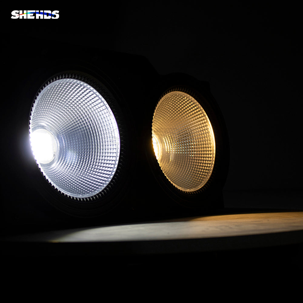 SHEHDS 2eyes 200W LED COB Blinder Cool White + Warm White Lighting for Church Theater Performance Stage