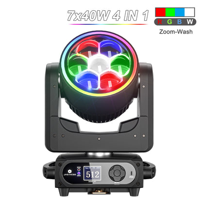 SHEHDS 7x40W Bee Eye Moving Head Light with Zoom & Wash RGBW/RGBL/RGBLAC Stage Lighting