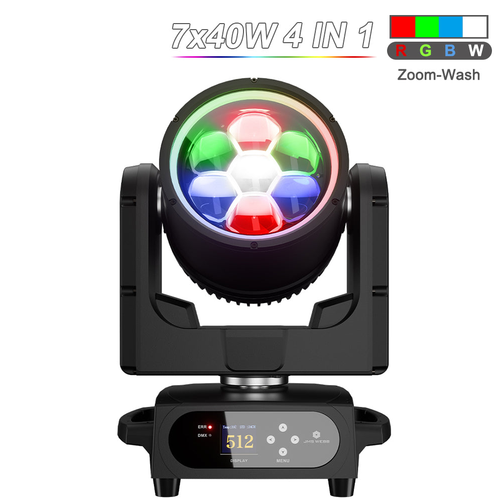 JMS WEBB Waterproof 7x40W LED Moving Head Light Beam Wash Zoom Stage Lighting