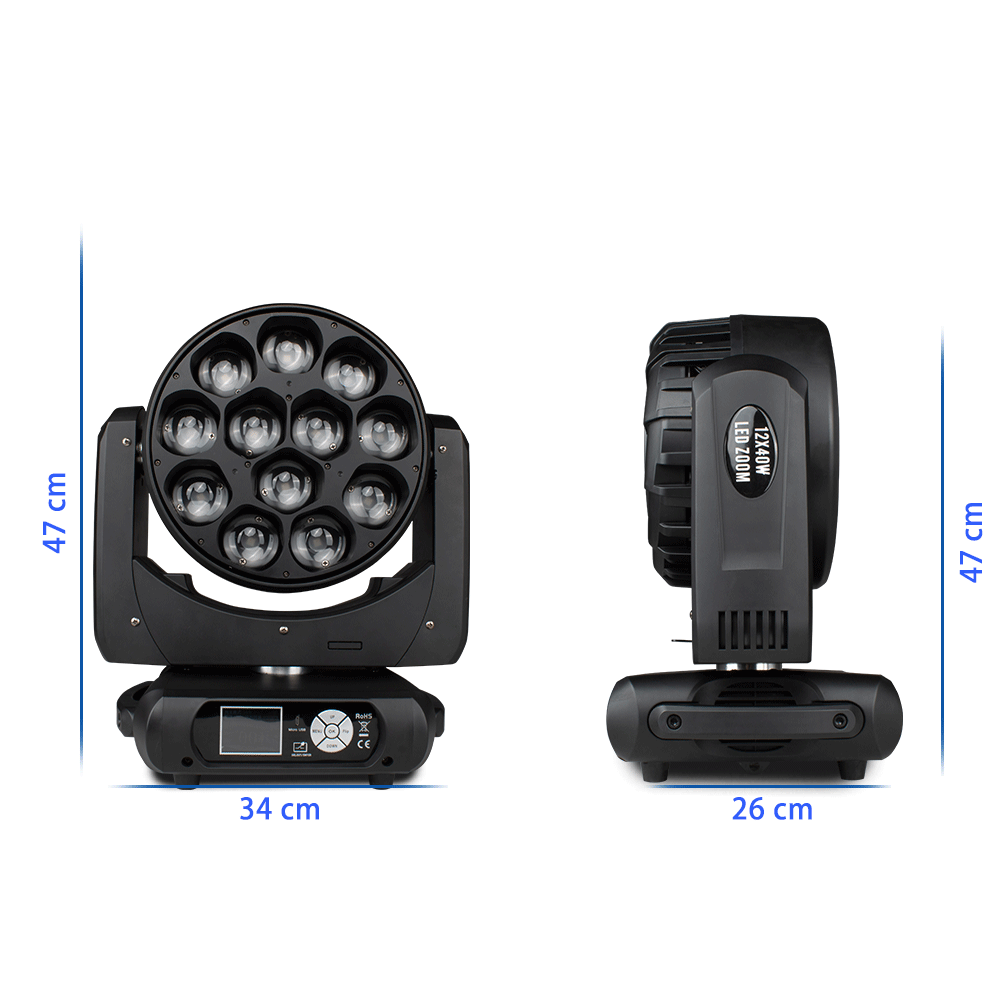 JMS WEBB LED Beam/Wash Bee Eye 12x40w RGBW Moving Head DJ Disco Stage Moving Head Lights Stage for Church Theater