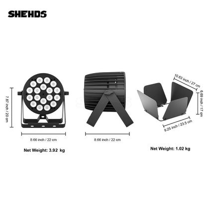 SHEHDS New Version Big Aluminum alloy LED 18x18W RGBWA+UV 6In1 PAR Light High Power Even Color Mixing For DJ Projector