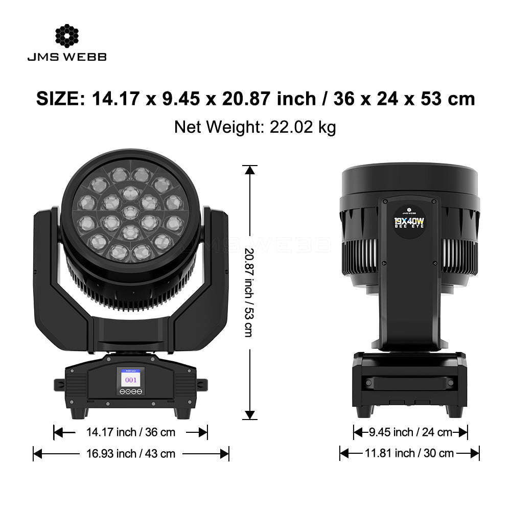 Waterproof LED Wash Big Bee Eye 19x40W RGBW Moving Head Light for Discos Entertainment Concert Performance Stage Theater JMS WEBB