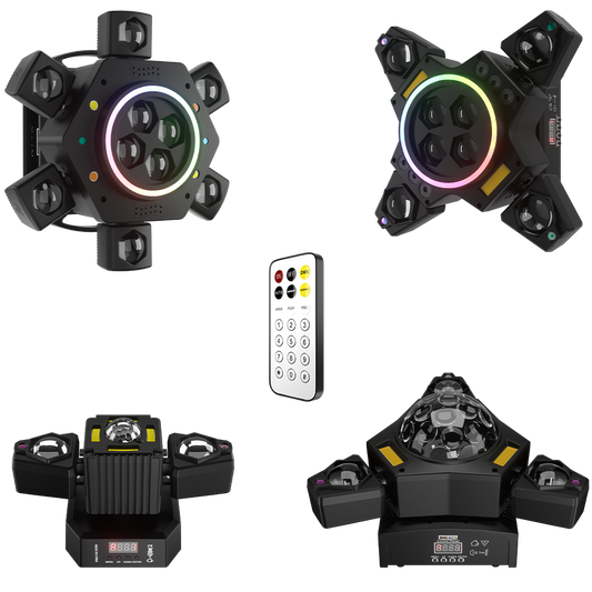 SHEHDS 2/3/4/6 Arms LED Beam Moving Head Lights 50W/80W/100W/120W RGBW Stage Lighting with Wireless Remote Control for Party Bar DJs